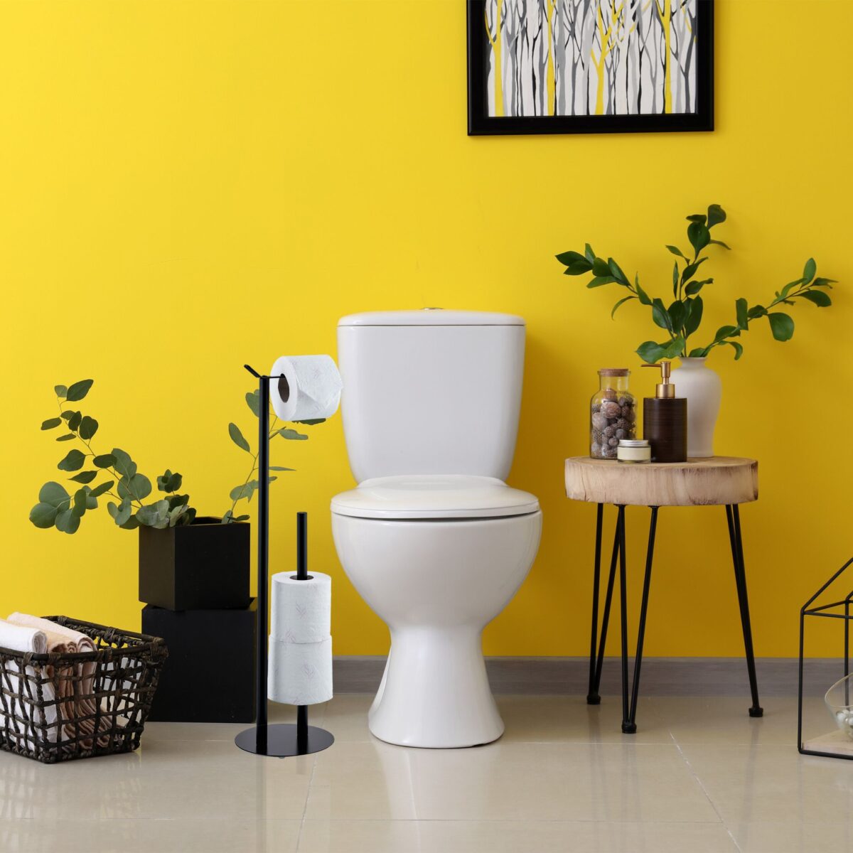 Suport hârtie igienică din metal NEGRU– modern, Relaxdays - imagine 2