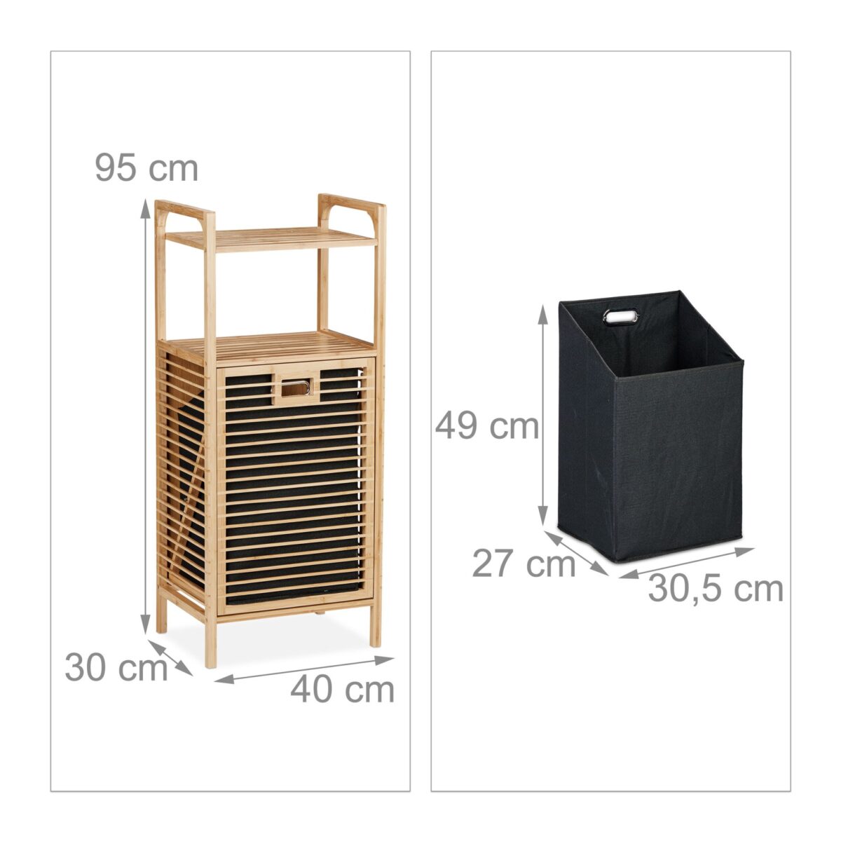 Cos de rufe din Bambus cu Rafturi pentru Baie, 95 x 40 x 30 cm, Relaxadys - imagine 6