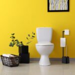 Suport hartie igienica cu perie de toaleta, Negru, otel/bambus, Relaxdays - imagine 2
