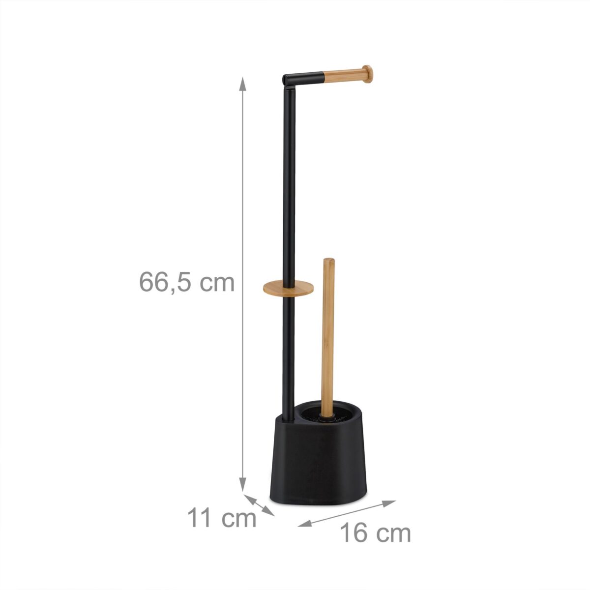 Suport hartie igienica cu perie de toaleta, Negru, otel/bambus, Relaxdays - imagine 8