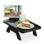 Suport pliabil pentru canapea din bambus negru, cu suport pentru telefon, Relaxdays