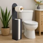 Suport hârtie igienică 2-în-1 din bambus și metal – modern și compact, Negru - imagine 2