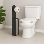 Suport hârtie igienică 2-în-1 din bambus și metal – modern și compact, Negru - imagine 3