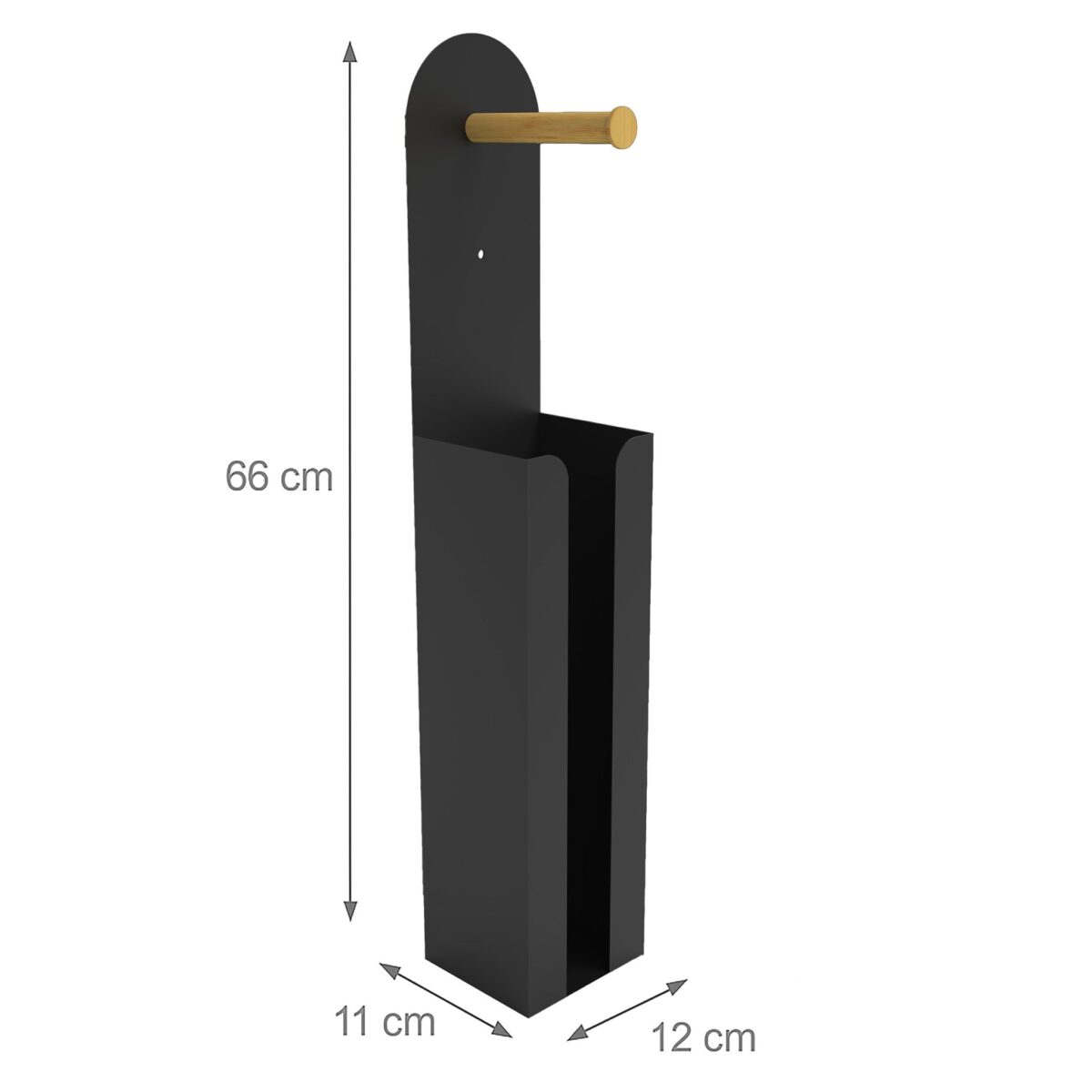 Suport hârtie igienică 2-în-1 din bambus și metal – modern și compact, Negru - imagine 4