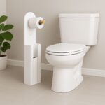 Suport hârtie igienică 2-în-1 din bambus și metal – modern și compact, ALB - imagine 2