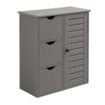 Dulap gri modern cu 3 sertare și ușă lamelară – design elegant pentru baie, hol sau dormitor