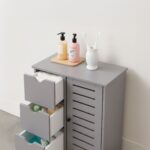 Dulap gri modern cu 3 sertare și ușă lamelară – design elegant pentru baie, hol sau dormitor - imagine 6