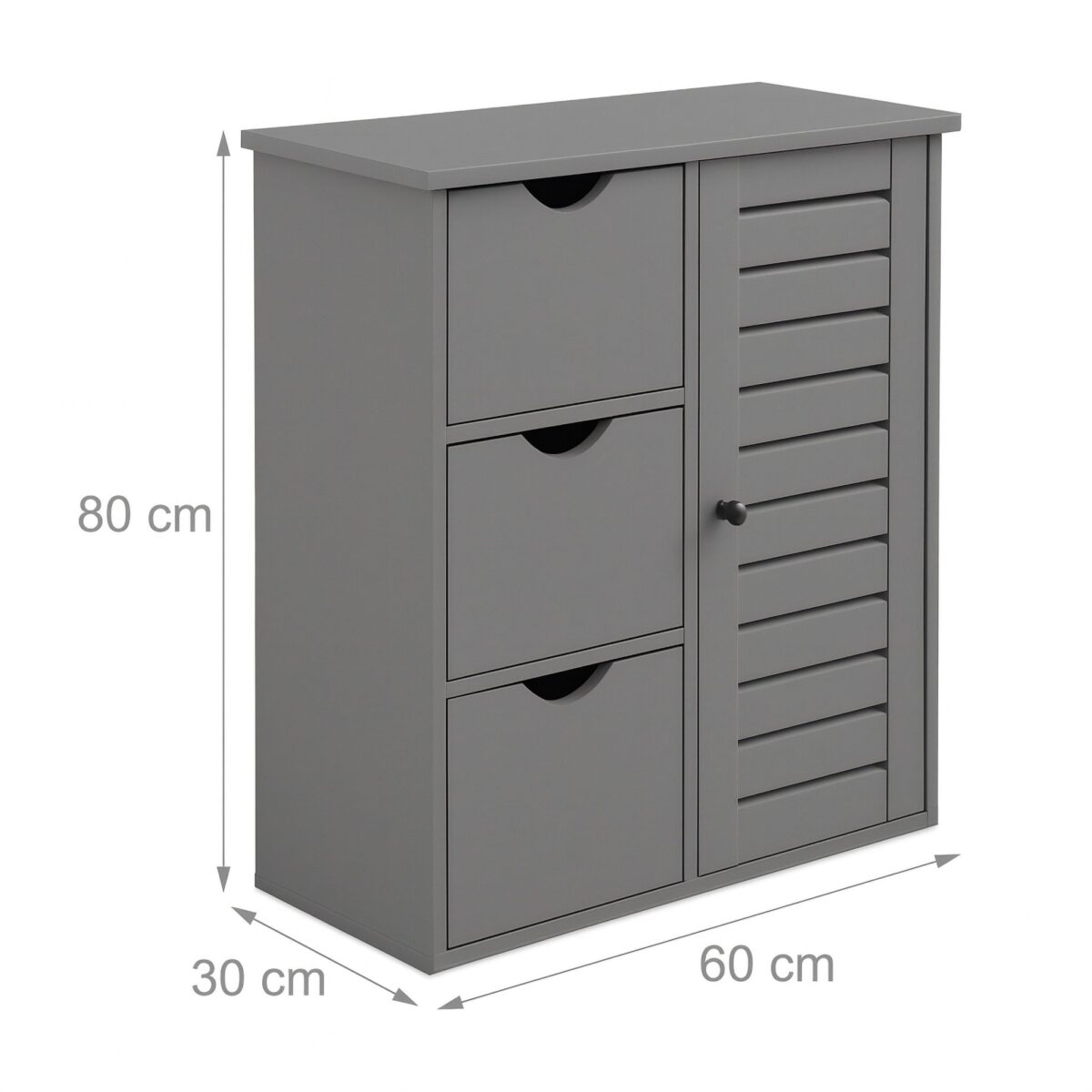 Dulap gri modern cu 3 sertare și ușă lamelară – design elegant pentru baie, hol sau dormitor - imagine 4