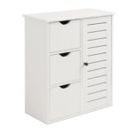 Dulap alb cu 3 sertare și ușă lamelară – design scandinav modern pentru baie și hol