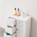 Dulap alb cu 3 sertare și ușă lamelară – design scandinav modern pentru baie și hol - imagine 7