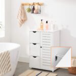 Dulap alb cu 3 sertare și ușă lamelară – design scandinav modern pentru baie și hol - imagine 6