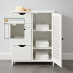 Dulap alb cu 3 sertare și ușă lamelară – design scandinav modern pentru baie și hol - imagine 2