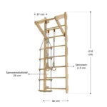 Spalier gimnastica pentru copii din lemn cu scară, inele și bară de tracțiuni, 210 cm - imagine 2
