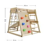 Loc de joaca si gimnastica pentru copii cu tobogan, perete de cățărat și accesorii, Pliabil, lemn de pin - imagine 2