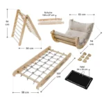 Loc de joaca pentru cățărare Triunghi Montessori, Perna, Tabla, Rampa și Arc de cățărare, Scara cu franghii - imagine 3