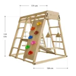 Loc de joaca si gimnastica XL pentru copii cu tobogan, perete de cățărat și accesorii, Pliabil, lemn de pin - imagine 2