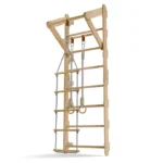 Spalier gimnastica pentru copii din lemn cu scară, inele și bară de tracțiuni, 210 cm