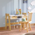 Birou pentru copii, cu sertare, reglabil pe inaltime, alb & lemn - imagine 10