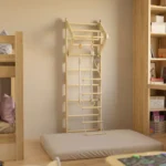 Spalier gimnastica pentru copii din lemn cu scară, inele și bară de tracțiuni, 210 cm - imagine 10
