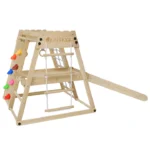 Loc de joaca si gimnastica pentru copii cu tobogan, perete de cățărat și accesorii, Pliabil, lemn de pin - imagine 6