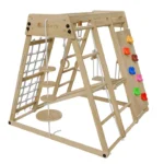 Loc de joaca si gimnastica XL pentru copii cu tobogan, perete de cățărat și accesorii, Pliabil, lemn de pin - imagine 6