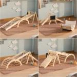 Loc de joaca pentru cățărare Triunghi Montessori, Perna, Tabla, Rampa și Arc de cățărare, Scara cu franghii - imagine 2