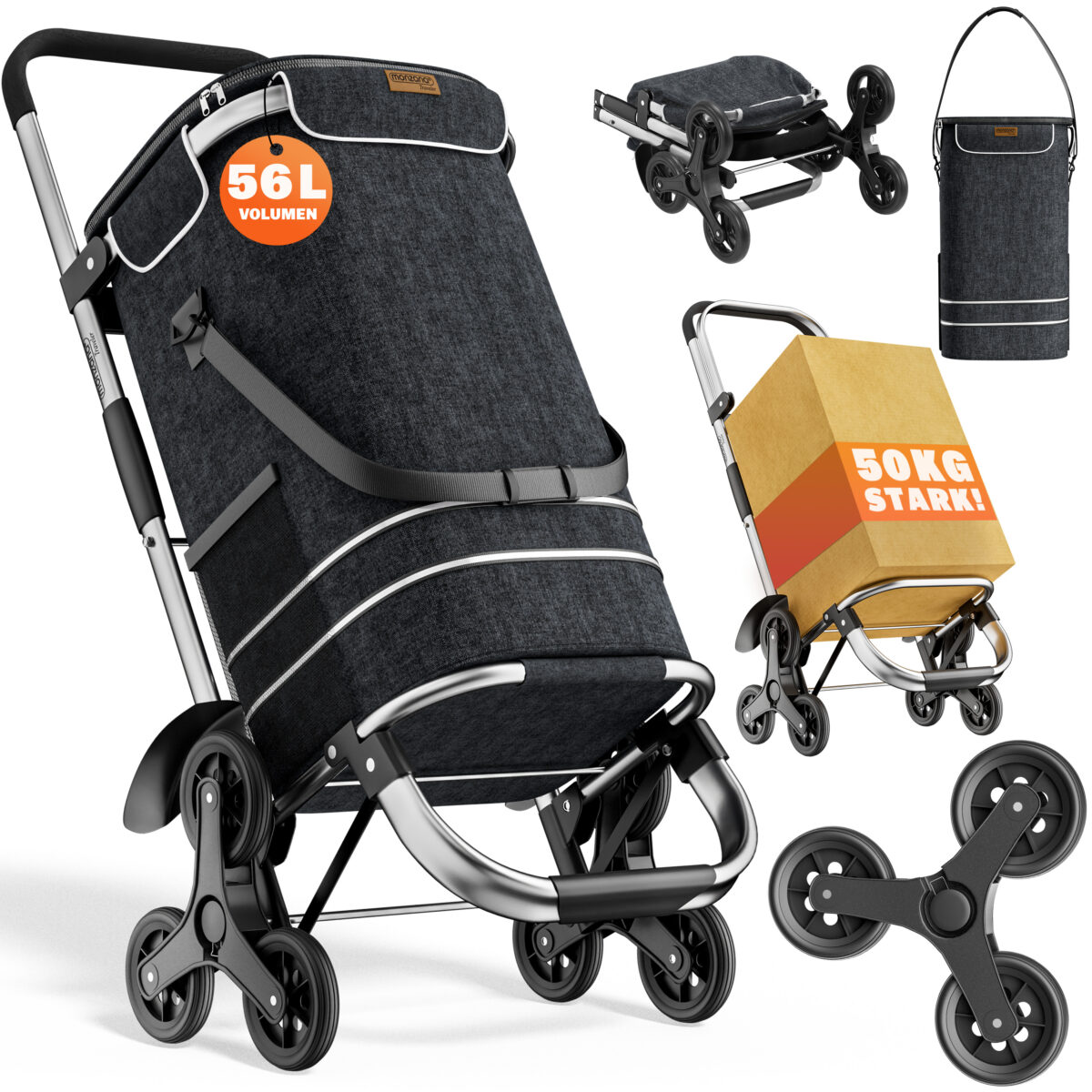 Carucior pentru cumparaturi, Monzana, 56L, 100 x 40 x 45 cm, pliabil, cadru din aluminiu, compartiment frigorific, multifunctional, Negru - imagine 2