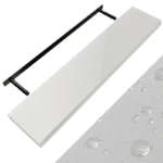 Raft de perete alb lucios 110 cm, suporturi de montare, MDF, Casaria