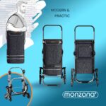 Carucior pentru cumparaturi, Monzana, 56L, 100 x 40 x 45 cm, pliabil, cadru din aluminiu, compartiment frigorific, multifunctional, Negru - imagine 7