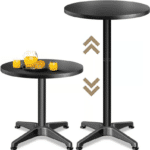 Masa de cocktail, Casaria, Ø60cm, inaltime reglabila, aluminiu, negru