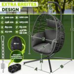 Leagan suspendat tip ou cu picior TILLVEX din poliratan, pliabil, husă pentru exterior, sustinere 150 kg, antracit - imagine 9
